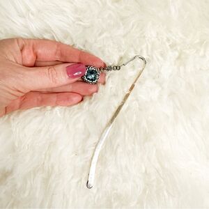 Vintage Brighton Silver Bookmark with Ornate Blue Crystal Charm – Late 2000s